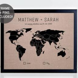 World Map Wall Art, Push Pin Map, Cotton Or Linen Anniversary Gift, Custom Travel Decor, Second 4 Year - thumbnail 2
