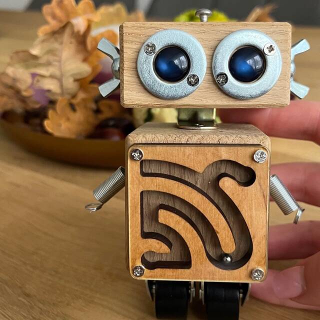 Handmade Wooden Robot Sculpture Quirky Desk Decor, Nerdy Gift - image 1