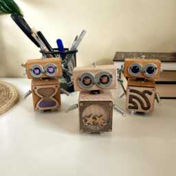 Handmade Wooden Robot Sculpture Quirky Desk Decor, Nerdy Gift - thumbnail 3