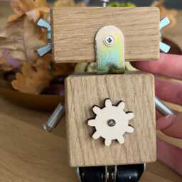 Handmade Wooden Robot Sculpture Quirky Desk Decor, Nerdy Gift - thumbnail 2