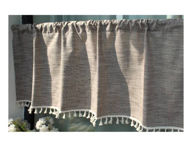 Brown Linen Tassel Cafe Curtain Window Valance/Window Treatment/Kitchen/Kids Nursery/Bedroom Drape/Shower Panel-4 Colors, Free Gift - image 1
