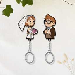 Personalized Couple Wedding Keychain Holder, Engraved Up House Keychain, Customized Husband & Wife Key, Anniversary Gift - thumbnail 3
