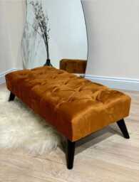 Burnt Orange Velvet Ottoman, UK Made Footstool, Coffee Table