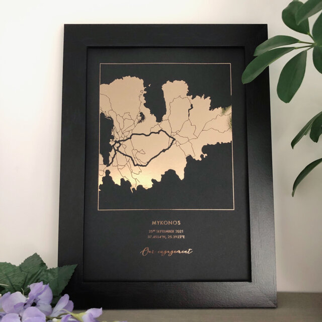 Custom Map Print, Personalised Foil Location Wall Art, Gold Silver Rose Copper Metallic Anniversary, Wedding, New Home Gift - image 1