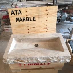Hand Carved Travertine Sink Rough Chiseled Wall Mount Vanity - thumbnail 4