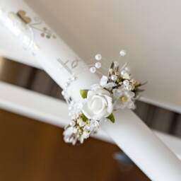 Floral Candle Decoration First Holy Communion, Pearls, Handmade - thumbnail 2