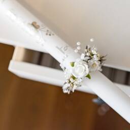 Floral Candle Decoration First Holy Communion, Pearls, Handmade - thumbnail 3