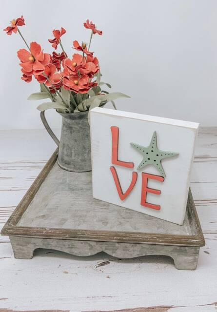 starfish Love Sign - Coastal Valentine Decor, Rustic Beach House Wall - image 1