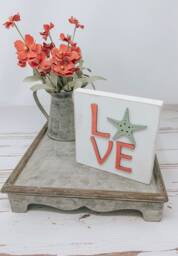 starfish Love Sign - Coastal Valentine Decor, Rustic Beach House Wall - thumbnail 1
