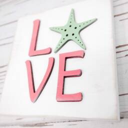 starfish Love Sign - Coastal Valentine Decor, Rustic Beach House Wall - thumbnail 2