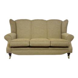 Wingback Queen Anne Sofa Golden Brown Basketweave, Brass Castor Legs - thumbnail 1