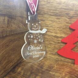 Personalised Snowman Childrens Tree Bauble Decoration -Perfect Christmas Gift For Children - Celebrate Baby 1st - thumbnail 2