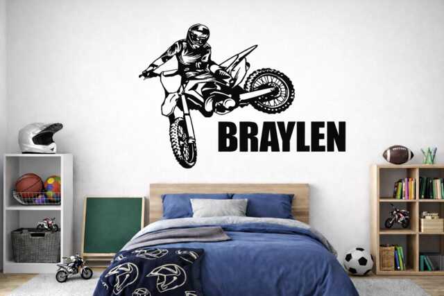 Dirt Bike Name Wall Decal - Motocross Art Personalized Boys Room Decor 4276 - image 1
