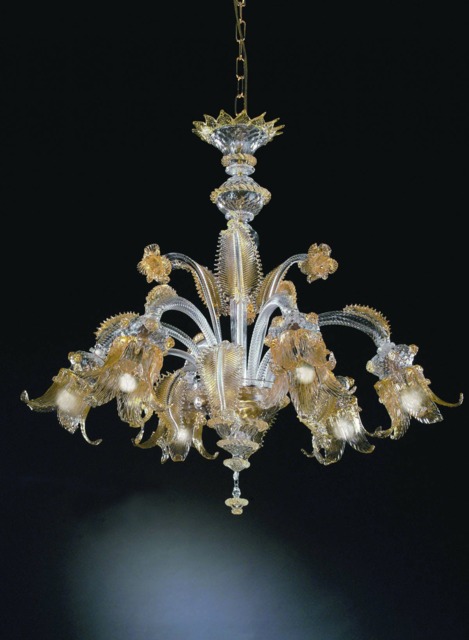 Vivaldi Murano Glass Chandelier Hand Made Classic Gold 6 Lights