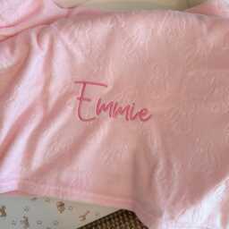 Personalised Pink Bunny Baby Blanket Custom Embroidered Minky Blanket - thumbnail 1