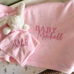 Personalised Pink Bunny Baby Blanket Custom Embroidered Minky Blanket - thumbnail 4