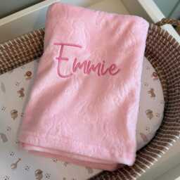 Personalised Pink Bunny Baby Blanket Custom Embroidered Minky Blanket - thumbnail 3
