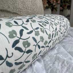 "Dainty Floral Design Cushion, Cotton Pillow For Sofa Or Bed, Blue Green Cushion 16"" X 6" - thumbnail 2