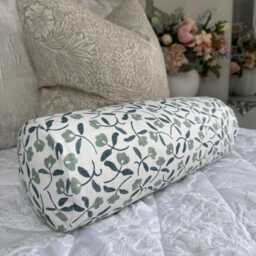 "Dainty Floral Design Cushion, Cotton Pillow For Sofa Or Bed, Blue Green Cushion 16"" X 6" - thumbnail 1