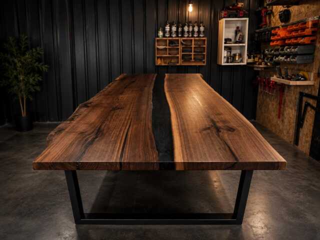 Live Edge River Table- Walnut Desk - Industrial Black Steel Legs - image 1