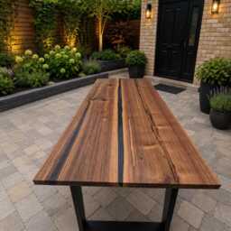 Live Edge River Table- Walnut Desk - Industrial Black Steel Legs - thumbnail 2