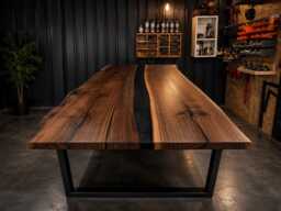 Live Edge River Table- Walnut Desk - Industrial Black Steel Legs - thumbnail 1