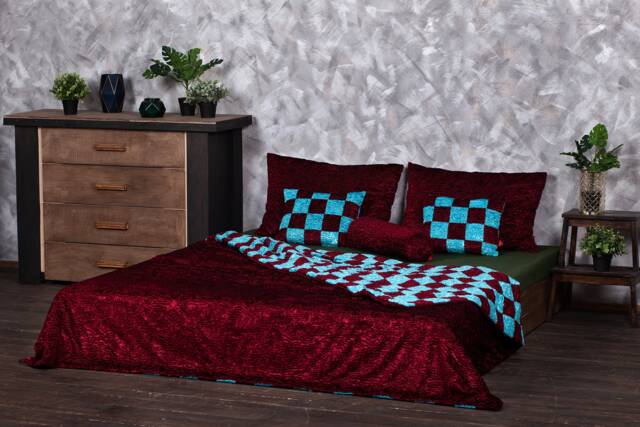 Luxury Faux Fur Bed Set - Garnet & Aquamarine Patchwork - image 1