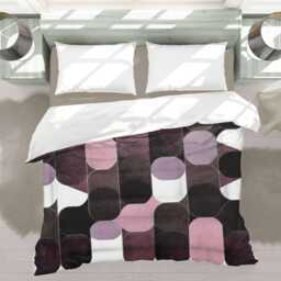 Midcentury Modern Geometric Pattern Comforter, Dark Brown & Pink, Moody Scandinavian Bedding Gift For Eclectic Bedroom Decor #253 - thumbnail 2