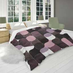 Midcentury Modern Geometric Pattern Comforter, Dark Brown & Pink, Moody Scandinavian Bedding Gift For Eclectic Bedroom Decor #253 - thumbnail 3