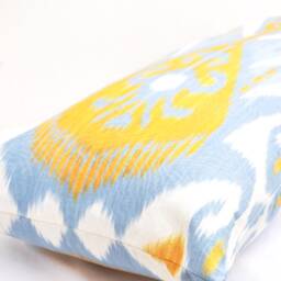 Handloom Ikat Body Pillow Cover, Sky Blue Yellow Lumbar - thumbnail 3