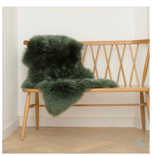 Forest Green Sheepskin Rug, Dark , Botanical Theme, Industrial Style Interior. Genuine Sheepskin. Dark Furry - image 1