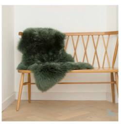 Forest Green Sheepskin Rug, Dark , Botanical Theme, Industrial Style Interior. Genuine Sheepskin. Dark Furry - thumbnail 1