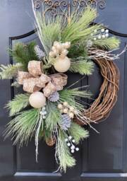 Winter Wreath, Wreath For Front Door, Christmas Door Grapevine Wreaths, Pottery Barn Inspired - thumbnail 1