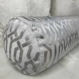 "Scatter Bed Cushion, Geometric Silver Grey Bolster Cushion For Sofa Or Bed, Decorative Accent Pillow, Modern Design 16"" X 6" - thumbnail 3