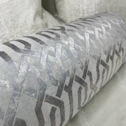 "Scatter Bed Cushion, Geometric Silver Grey Bolster Cushion For Sofa Or Bed, Decorative Accent Pillow, Modern Design 16"" X 6" - thumbnail 2