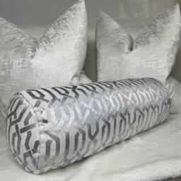 "Scatter Bed Cushion, Geometric Silver Grey Bolster Cushion For Sofa Or Bed, Decorative Accent Pillow, Modern Design 16"" X 6"