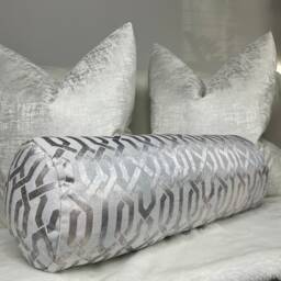 "Scatter Bed Cushion, Geometric Silver Grey Bolster Cushion For Sofa Or Bed, Decorative Accent Pillow, Modern Design 16"" X 6" - thumbnail 4