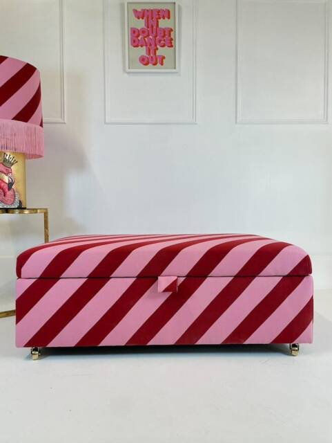 Coffee Table Footstool With Storage in Paper Straw Stripe - image 1