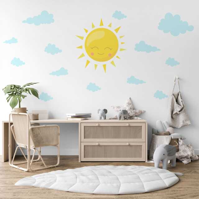 Sun & Clouds Wall Stickers Nursery Decor Sunshine Decals Baby Room Kids Bedroom Peel Stick - image 1