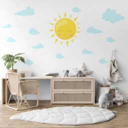 Sun & Clouds Wall Stickers Nursery Decor Sunshine Decals Baby Room Kids Bedroom Peel Stick - thumbnail 1