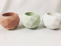 Set Of 3 Geodesic Concrete Planters/Holder Airplant Planter Concrete Tealight Gift - thumbnail 1
