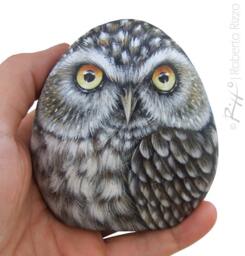 Hand-Painted Owl Rock, Little Art, Roberto Rizzo