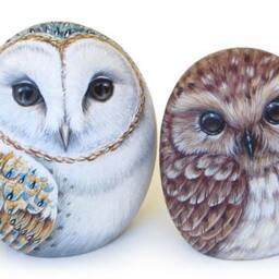 Hand-Painted Owl Rock, Little Art, Roberto Rizzo - thumbnail 4