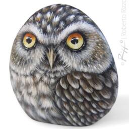 Hand-Painted Owl Rock, Little Art, Roberto Rizzo - thumbnail 2