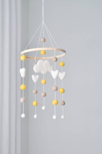 Baby Mobile/Baby Crib Mobile /Wool Felt Balls/Felt Cloud/Nursery Mobile/ Handmade Mobile/ Crib Heart Mobile/Bed Decor - image 1