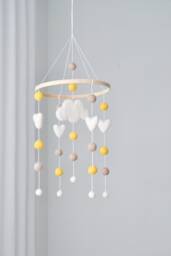 Baby Mobile/Baby Crib Mobile /Wool Felt Balls/Felt Cloud/Nursery Mobile/ Handmade Mobile/ Crib Heart Mobile/Bed Decor - thumbnail 1