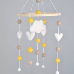 Baby Mobile/Baby Crib Mobile /Wool Felt Balls/Felt Cloud/Nursery Mobile/ Handmade Mobile/ Crib Heart Mobile/Bed Decor - thumbnail 4