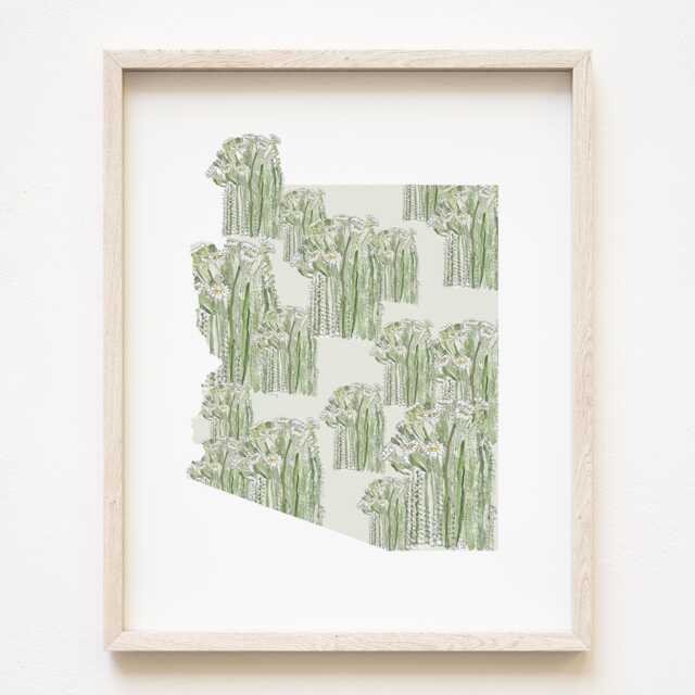 Arizona State Flower Map Watercolor Saguaro Cactus Blossom - Art Print Wall Asu Graduation Wedding Realtor Moving Gift Southwest - image 1