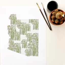 Arizona State Flower Map Watercolor Saguaro Cactus Blossom - Art Print Wall Asu Graduation Wedding Realtor Moving Gift Southwest - thumbnail 3