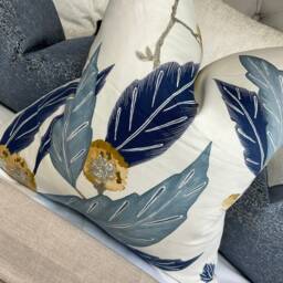 Floral Blue Cushion Cover, Pillow Cover Harlequin Fabric Coppice Saffron/Cobalt 100% Cotton - Double Sided Leaf Trail - thumbnail 4